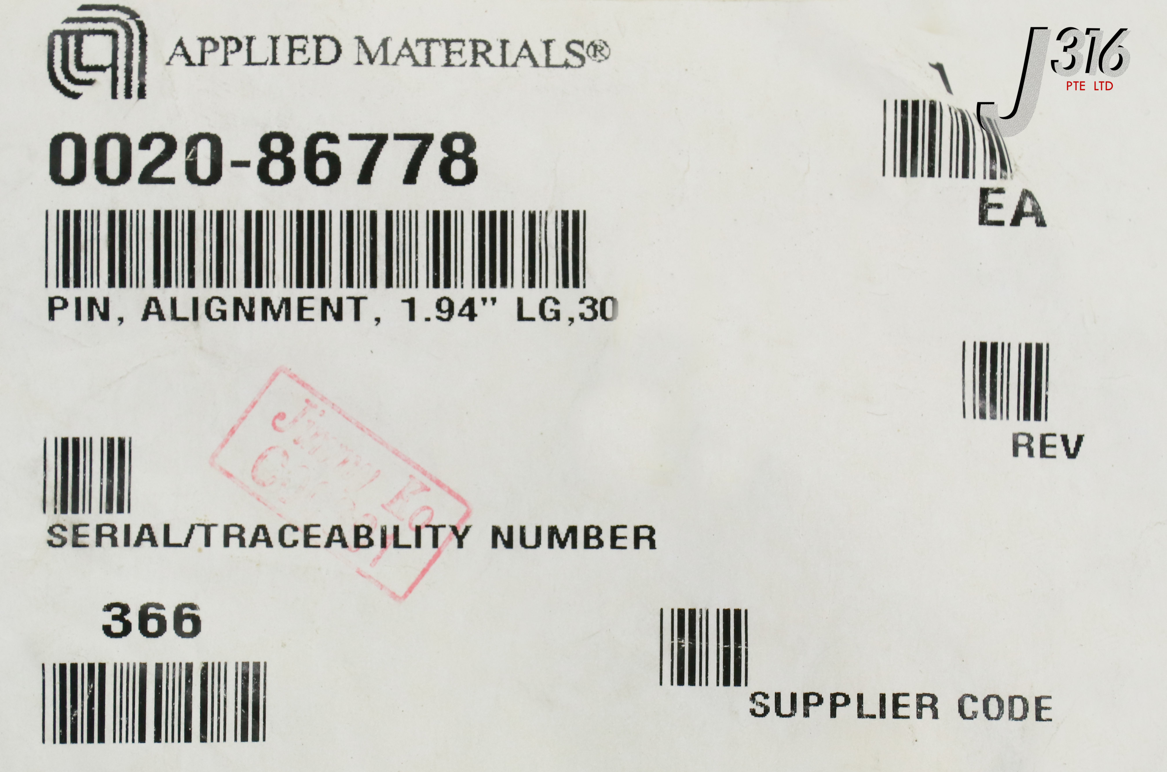 24708 APPLIED MATERIALS PIN, ALIGNMENT, 1.94 LG,30 DEG (NEW) 0020